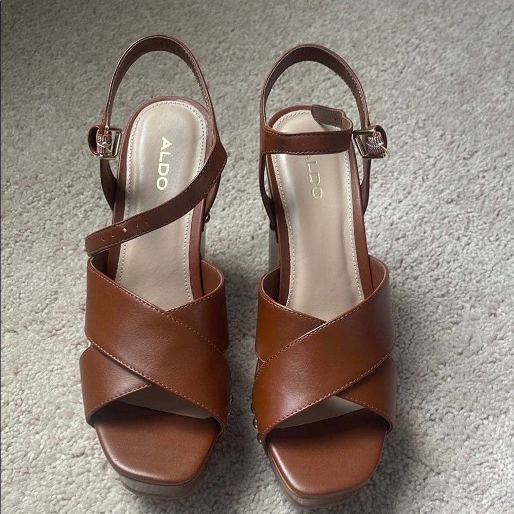 Aldo Brown Platform Sandals with Crisscross Straps